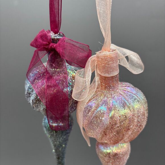 Shatterproof Finial Christmas Ornaments Glitter Iridescent Plastic Icicle 12" - Picture 5 of 10